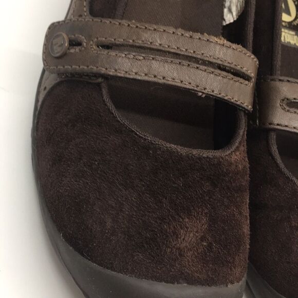 Merrell Plaza Bandeau suede Mary Jane Slip On Wedge Chocolate  Womens Size 7 - Picture 5 of 17
